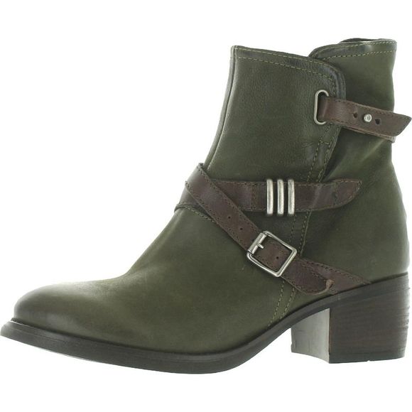 Miz Mooz Womens Griffin Green Leather Asymmetric Ankle Boots Shoes NWT - Picture 1 of 3